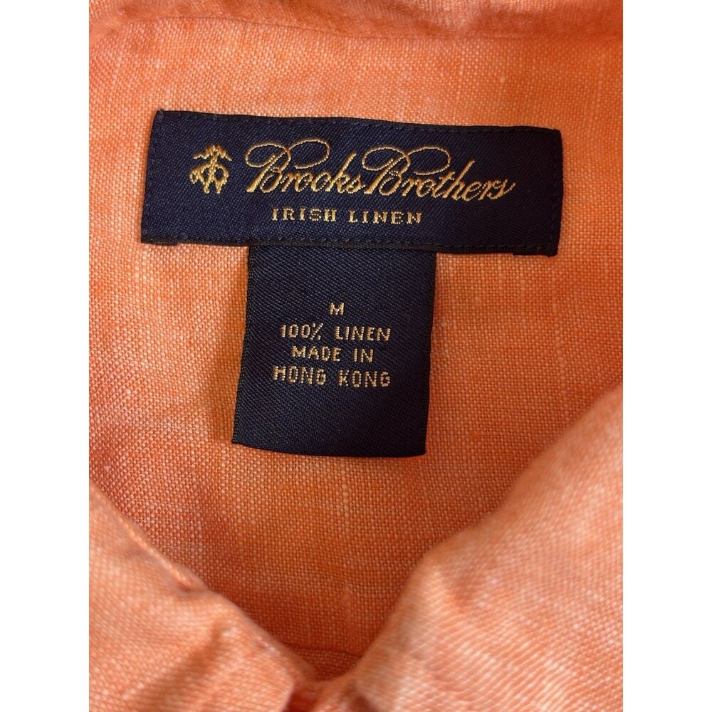 Brooks Brothers Orange Men’s M Irish Linen Short Slv Button Shirt - Picture 5 of 6